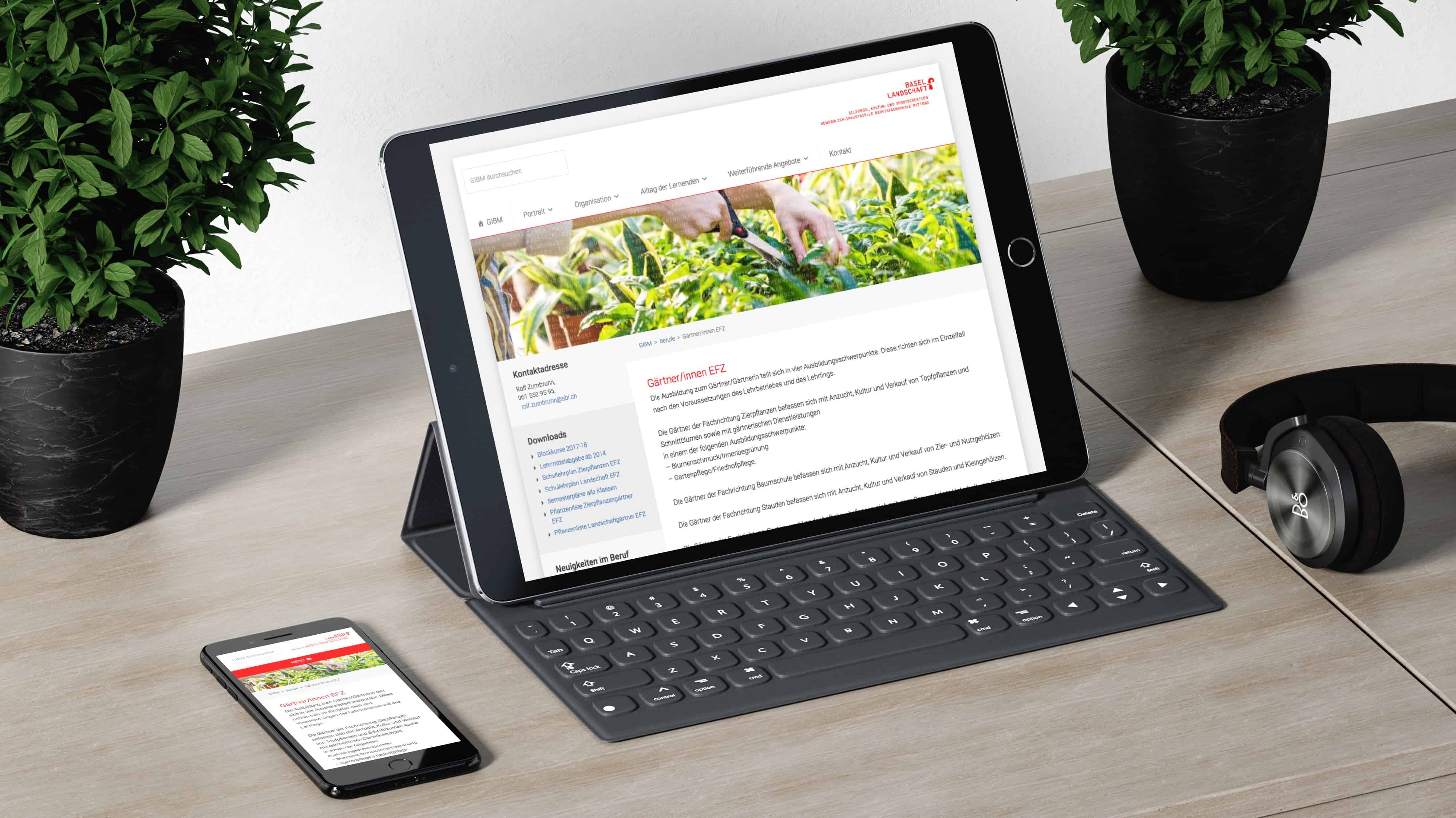 Tablet und Smartphone Website GIB Muttenz Schule Webdesign