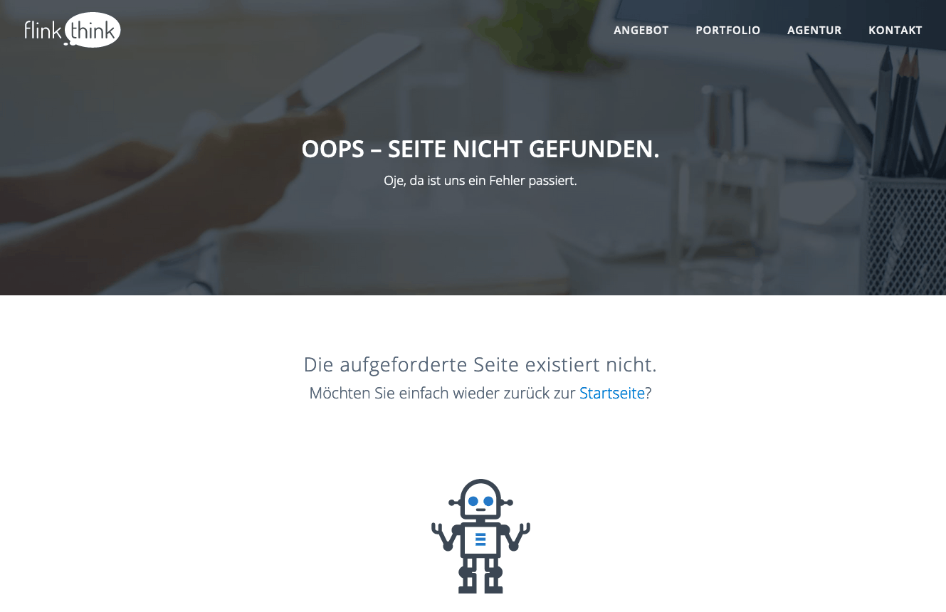 404 Fehlerseite von flink think