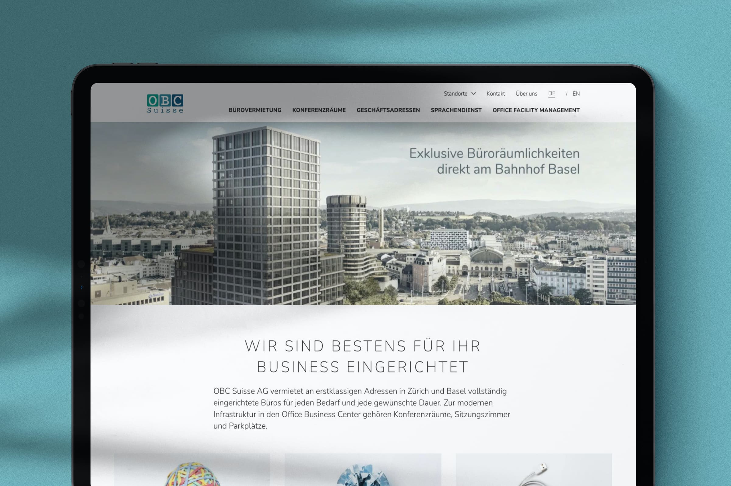 Ipad Pro Mockup On Blue Background Landscape Shadow 2